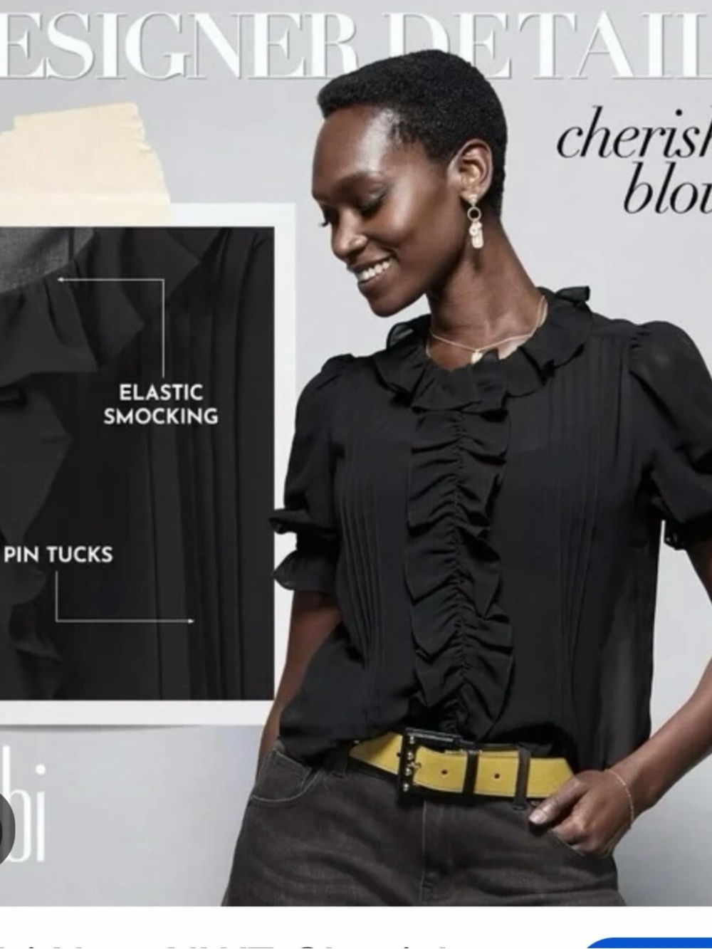 CAbi Cherish Ruffle-Front Blouse - Black